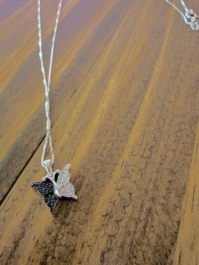 14K White Gold over 925 Sterling Silver, 0.11 CT Natural Diamond necklace.